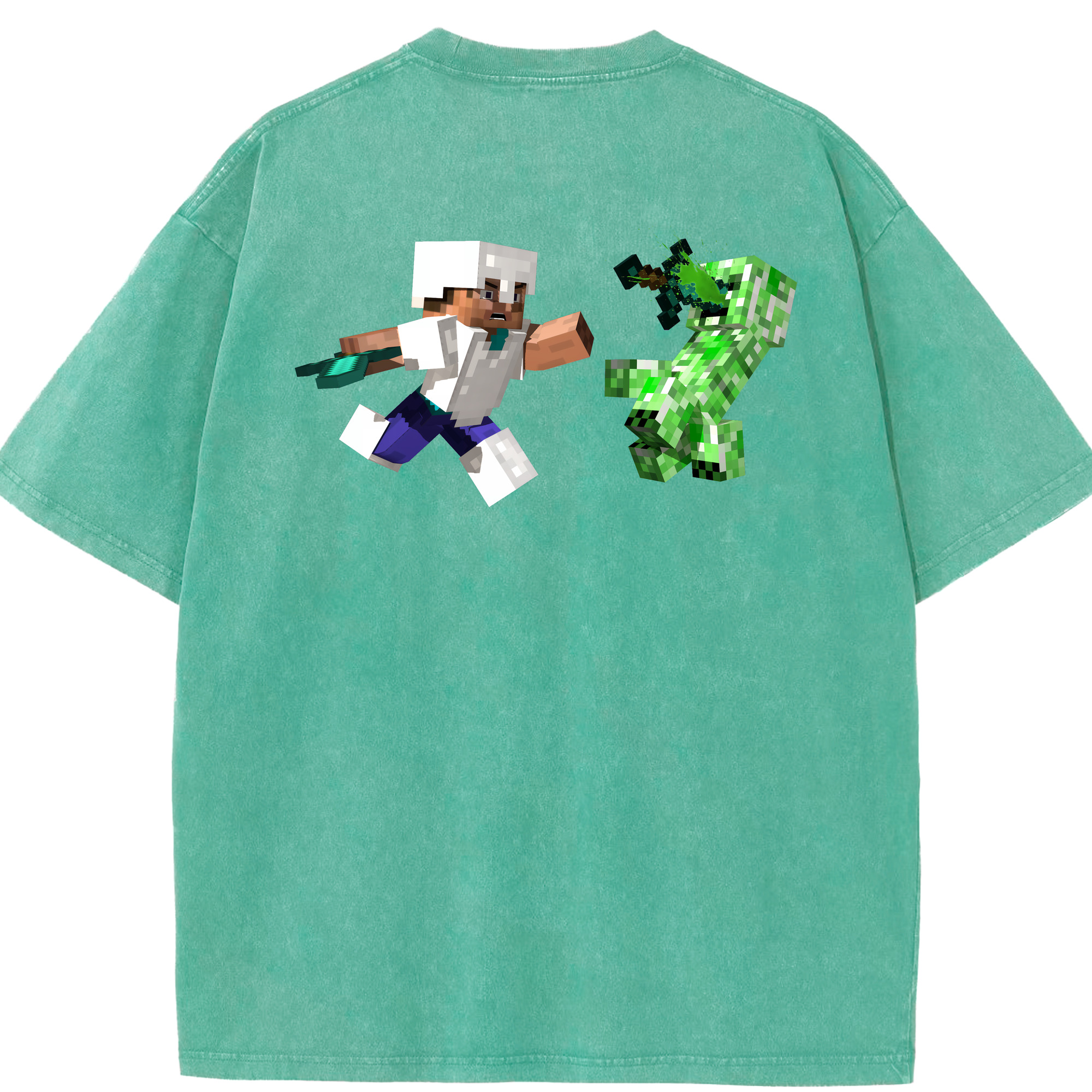 （画像用） マインクラフト ブロックの世界 Minecraft MC Block world 綿100% ヴィンテージ風 半袖Tシャツ（背面プリント）